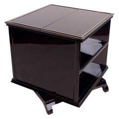 1930s French Art Deco Twistable Black Lacquer Dry Bar Cube and Side Table