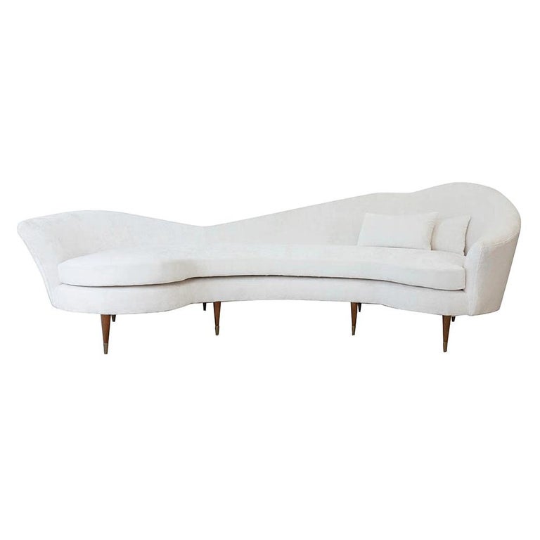 Large Curved Modern White Velvet Sofa, White Curved Sofa