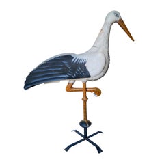 Used Impressive One Meter High Decorative Stork Bird Weather Vane, France, 1900-1920