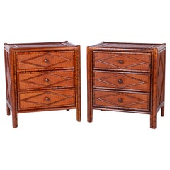 Pair of Midcentury Faux Bamboo and Grasscloth Chests or Nightstands