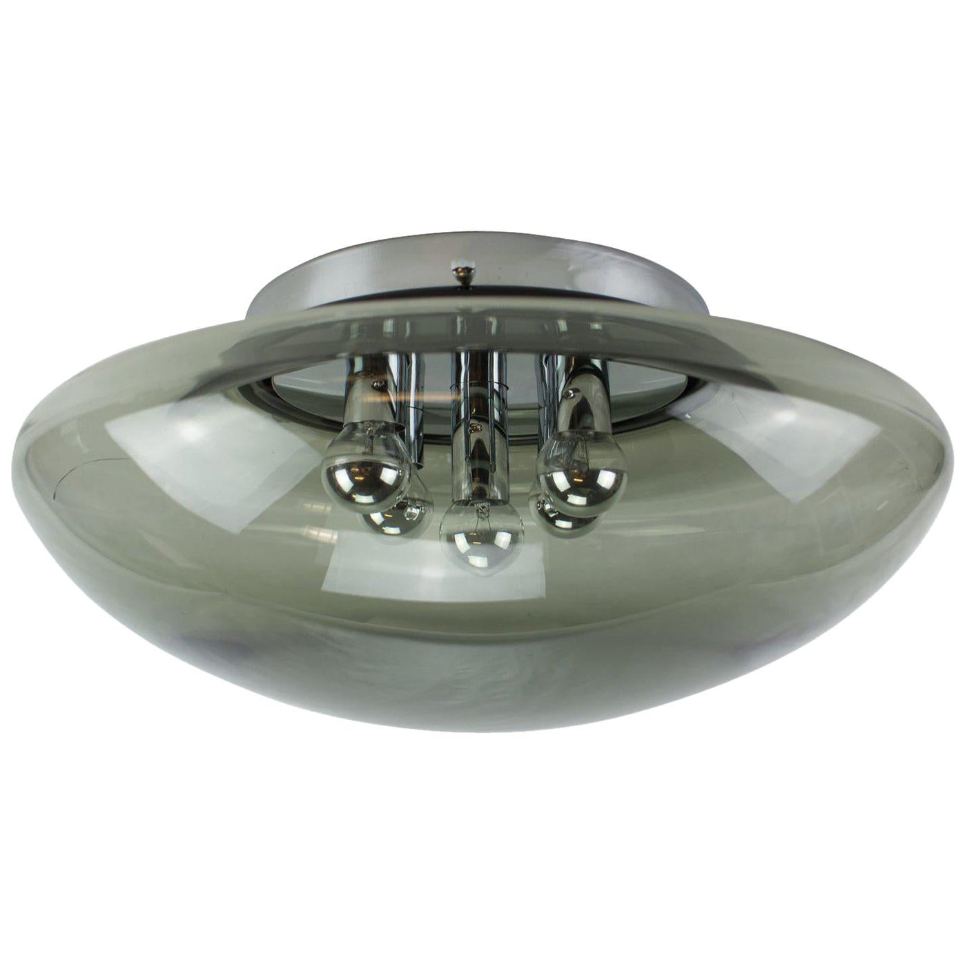 Huge Vintage Smoked Glass and Chrome Wall Light from Hilldebrand, Germany, 1960s For Sale