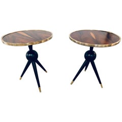 Pair of Mid-Century Modern Style Ebony Bronze Base and Rosewood End Tables