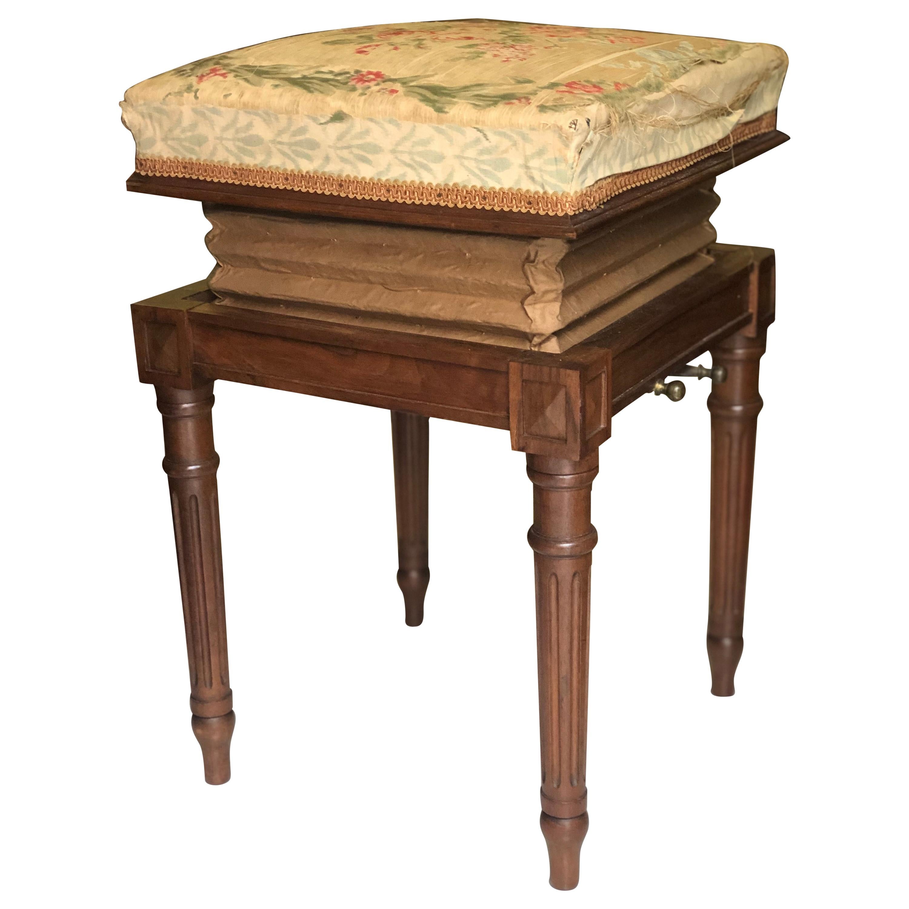 19th Century French Piano Stool with Mouton Reverse System and Silk Top For Sale