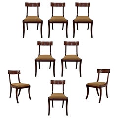 Mid-Century Modern Set 8 Baker Asian Sculptural Wood Dining Side Chairs, 1960s