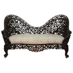 Burmese Padouk Wood Carved Settee Sofa, Asian 19th Century