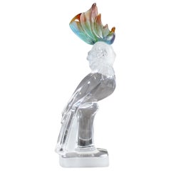 Mid-Century Modern Crystal Daum France Signed Cockatoo Table Sculpture, 1970s