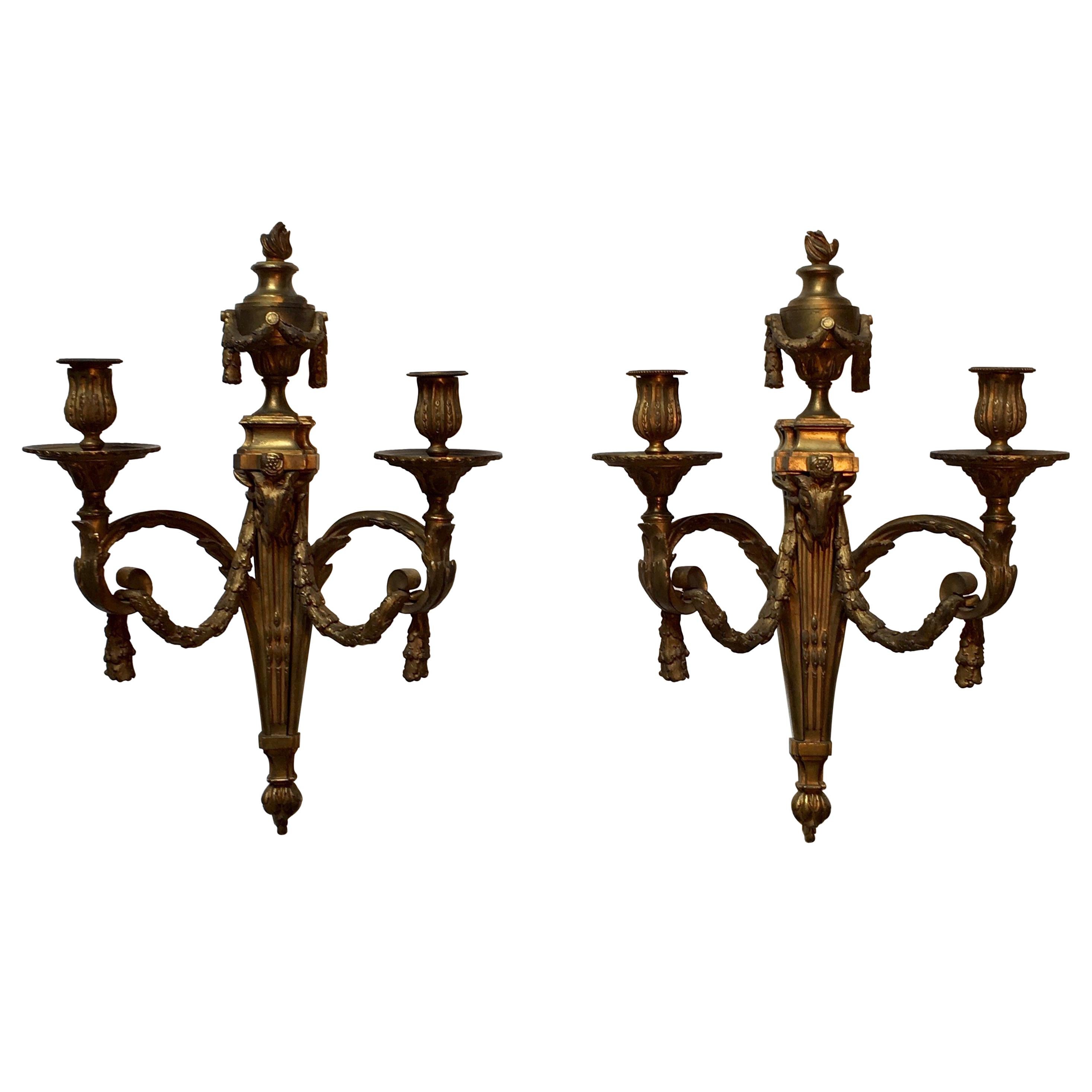 Pair of  Large French Bronze Louis XVI Style Wall Sconces