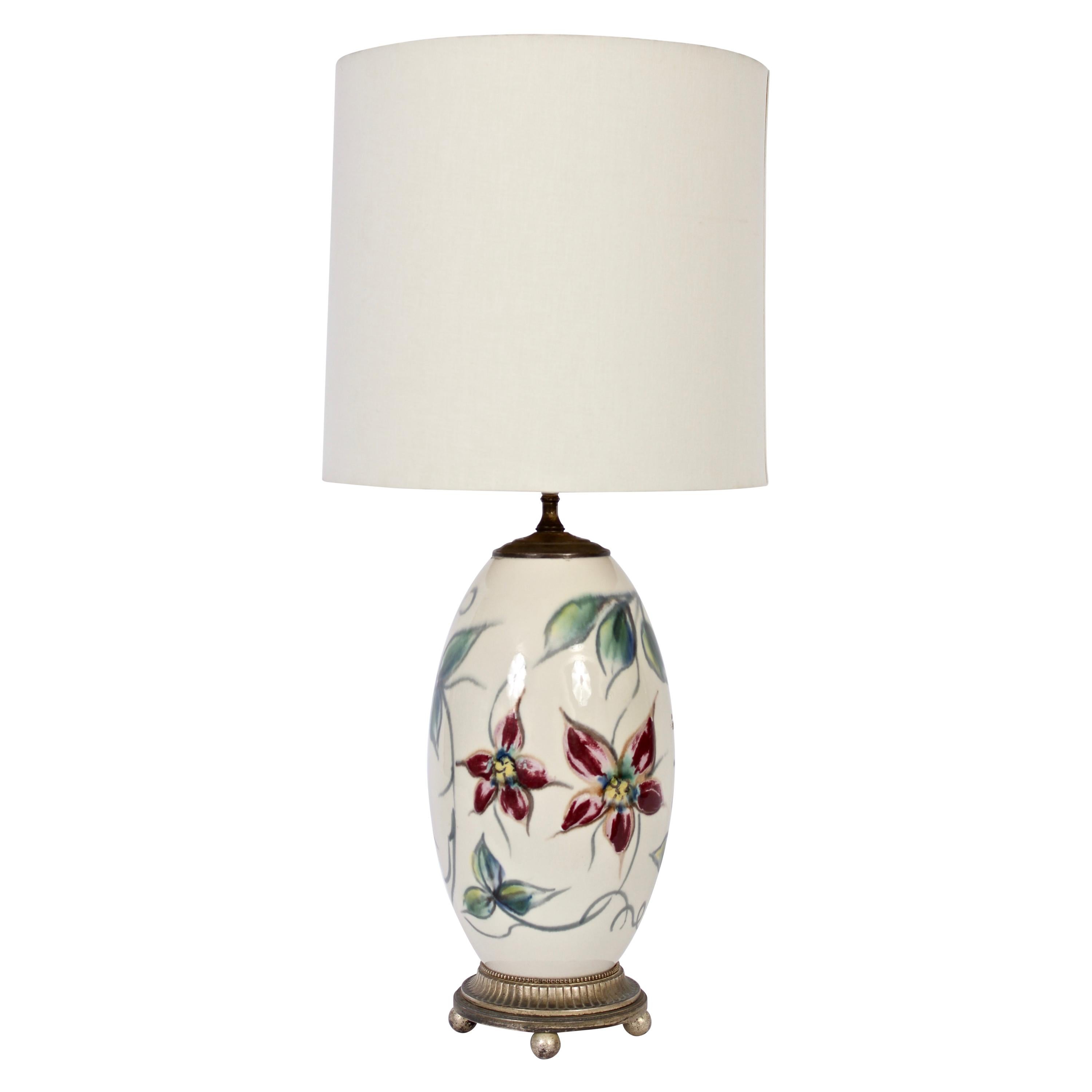 Joseph Frances von Tury Hand Coloured Floral Porcelain Table Lamp, circa 1950 For Sale