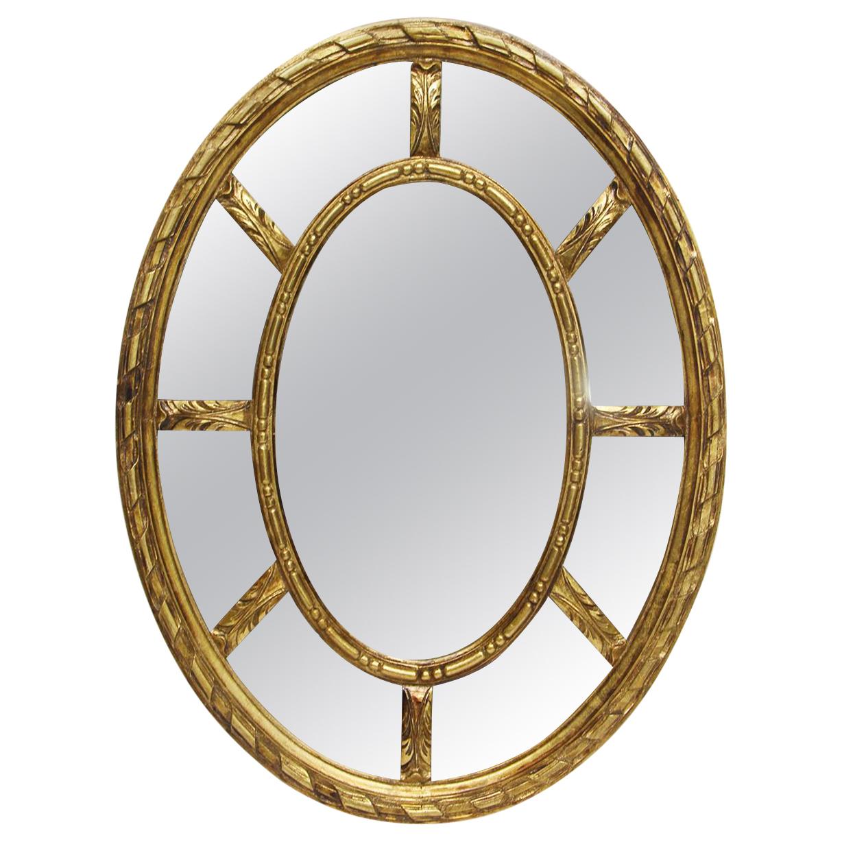 1950s Gilded Oval Wall Mirror from France
