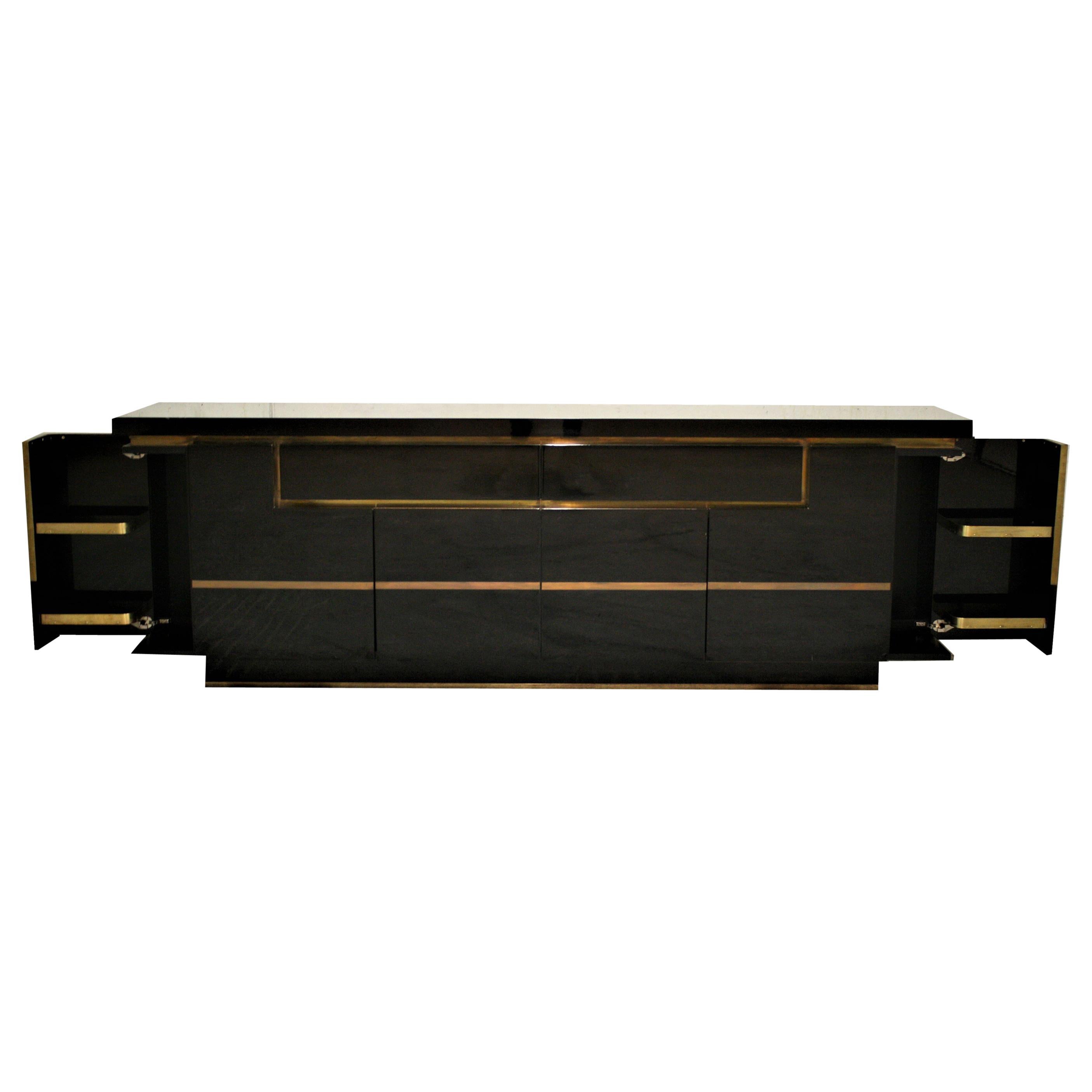 Black Lacquered Credenza by Jean Claude Mahey, 1970s