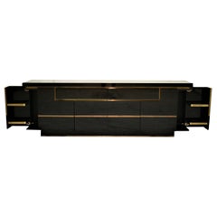 Black Lacquered Credenza by Jean Claude Mahey, 1970s