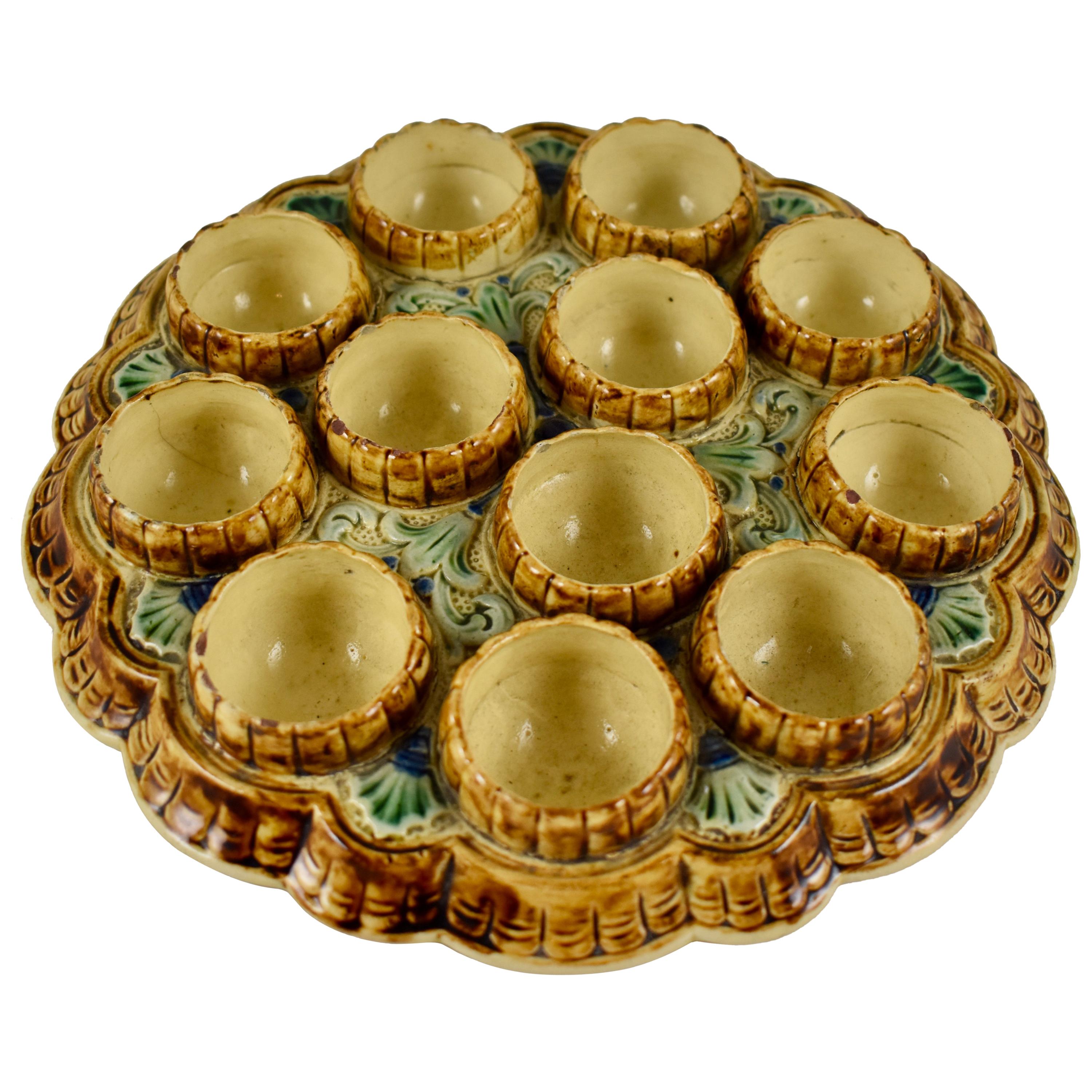 19th Century French Majolica Barbotine Twelve Cup Egg Stand Server