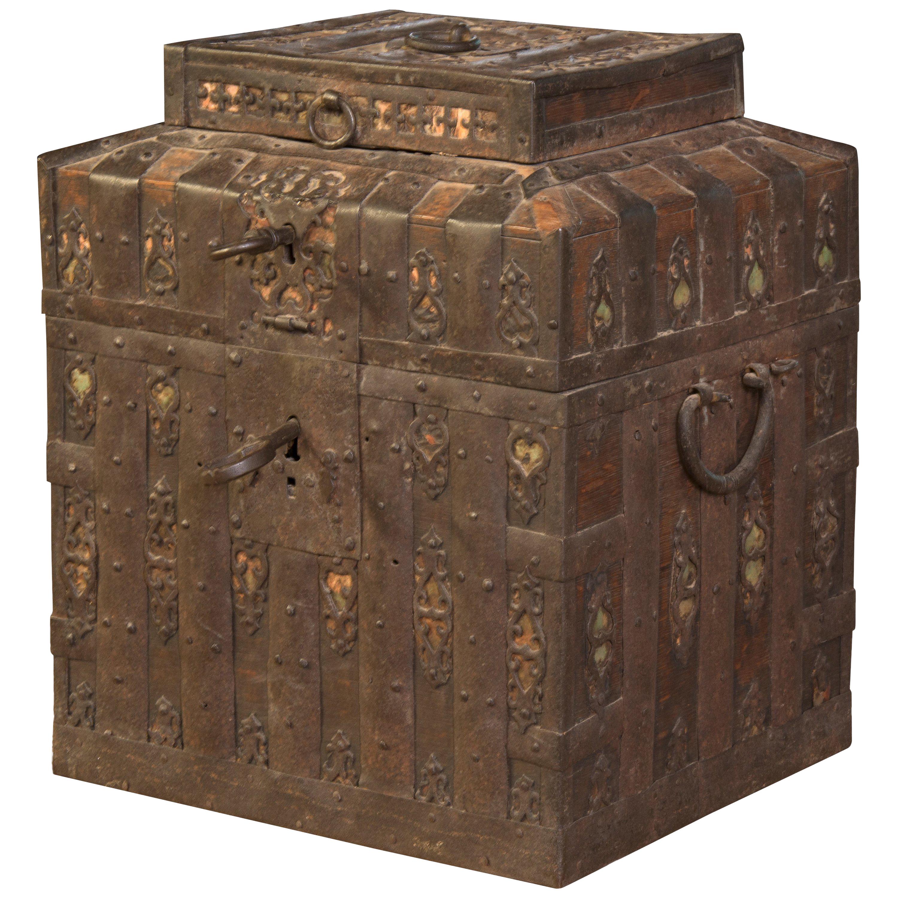 Ironbound Strongbox or Chest, Wrought Iron, Wood, Possibly Russia, 17th Century