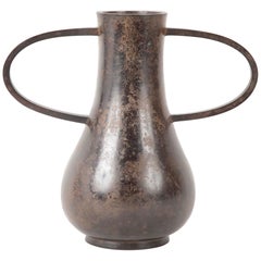 Showa Period Japanese Bronze Ikebana Vase with Chocolate Patina