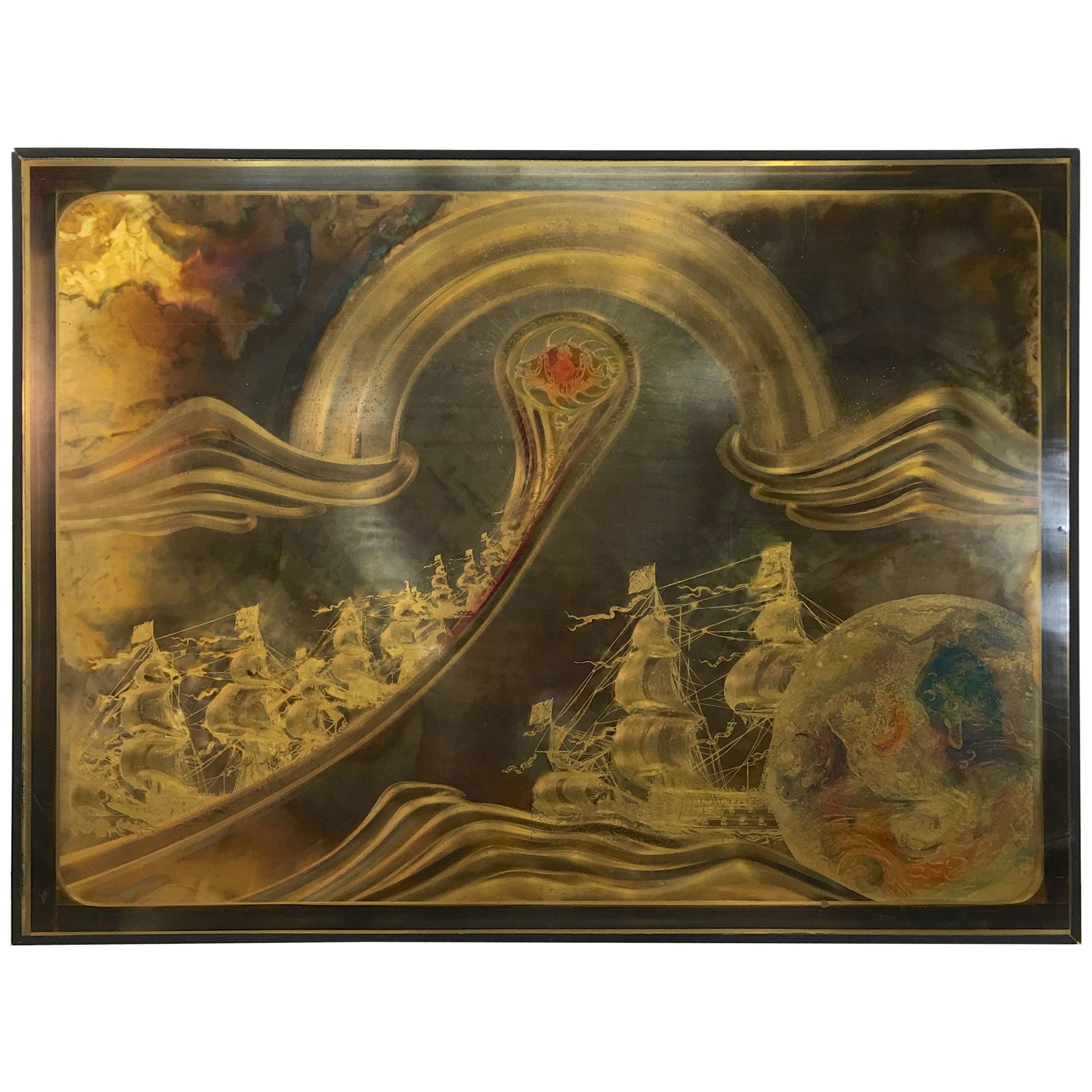 „Transmutation“ von Bernhard Rohne, Panel aus säuregeätztem Messing in Rahmen 18/100 im Angebot