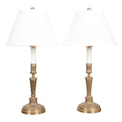 Pair of French 19th Century Louis XVI Style Brass Candlestick Lamps