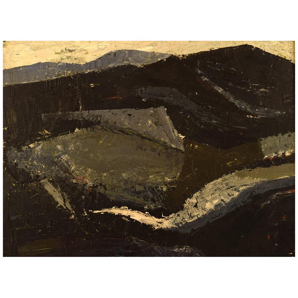 Frank Hammershøi Danish Painter, Oil on Board, Modernist Landscape