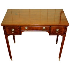 Antique English Regency Inlaid Mahogany Small Server or Writing Table on Casters