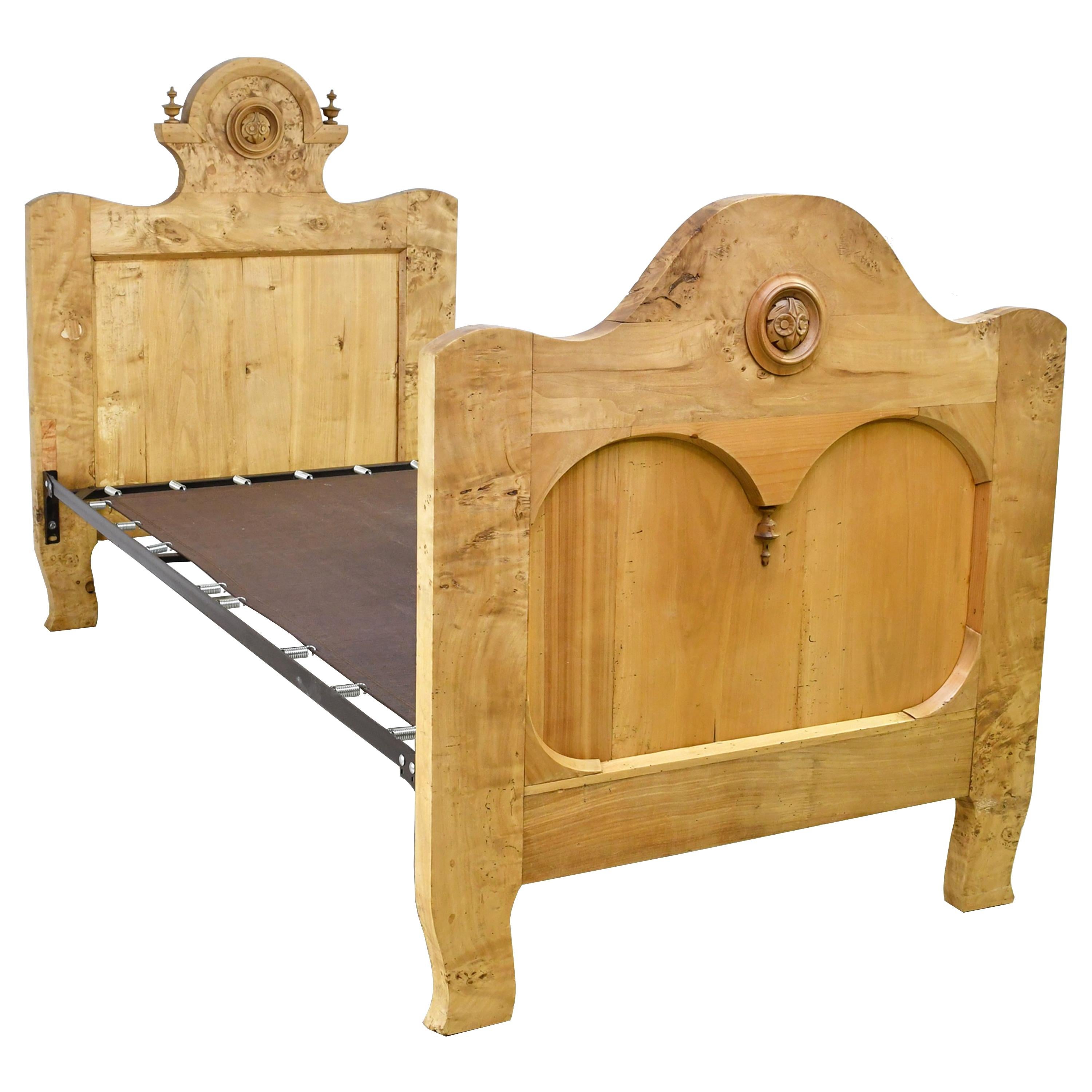 Twin-Size Austrian Biedermeier Bed in Burled Olive Root Wood, circa 1830