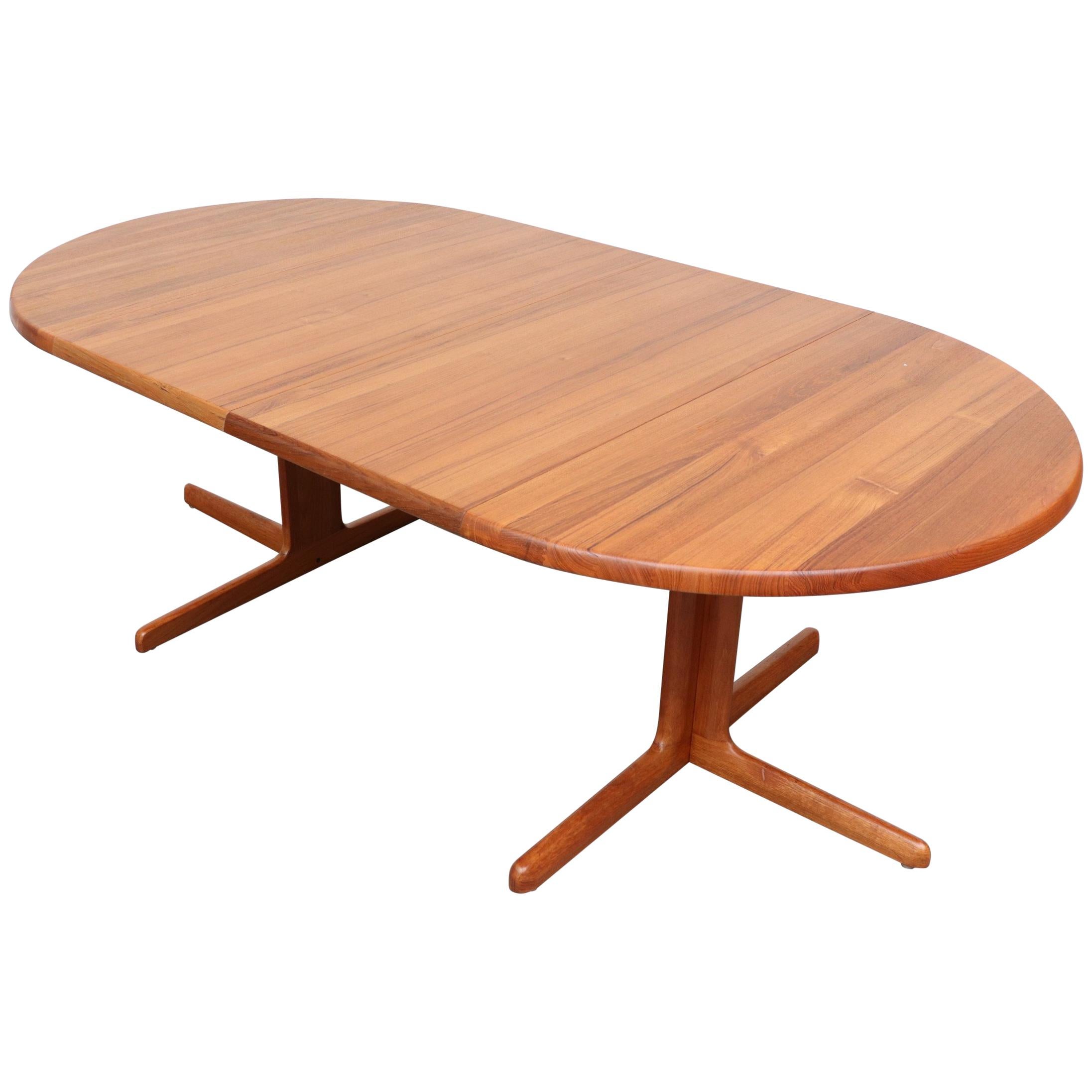 Danish Teak Round to Oval Dining Table with 2 Leaves