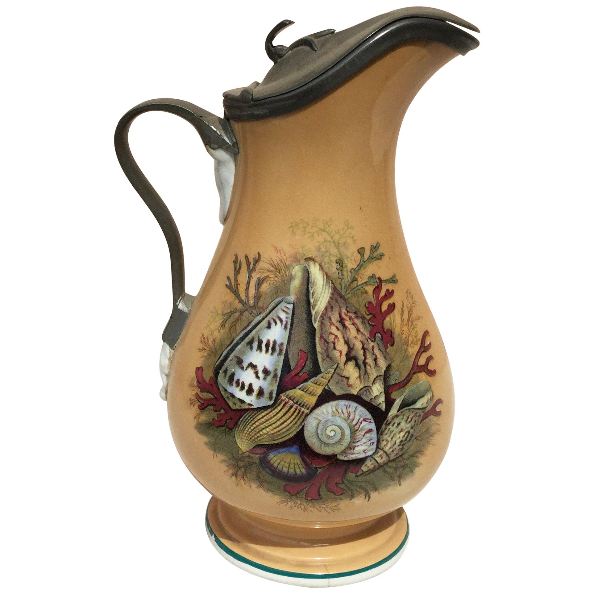 19th Century English Pitcher with Shell and Coral