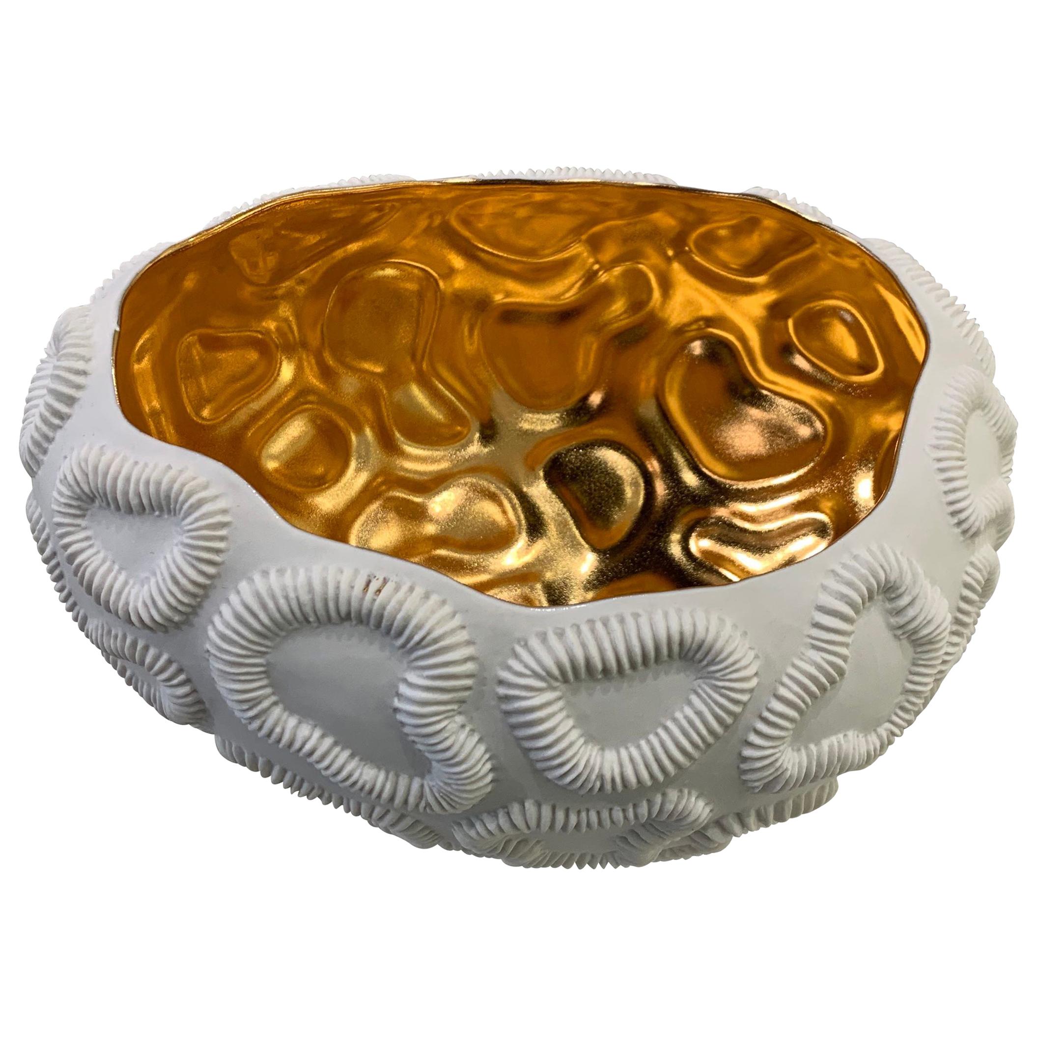Gold Lined Texture Porcelain Bowl, Italy, Contemporary