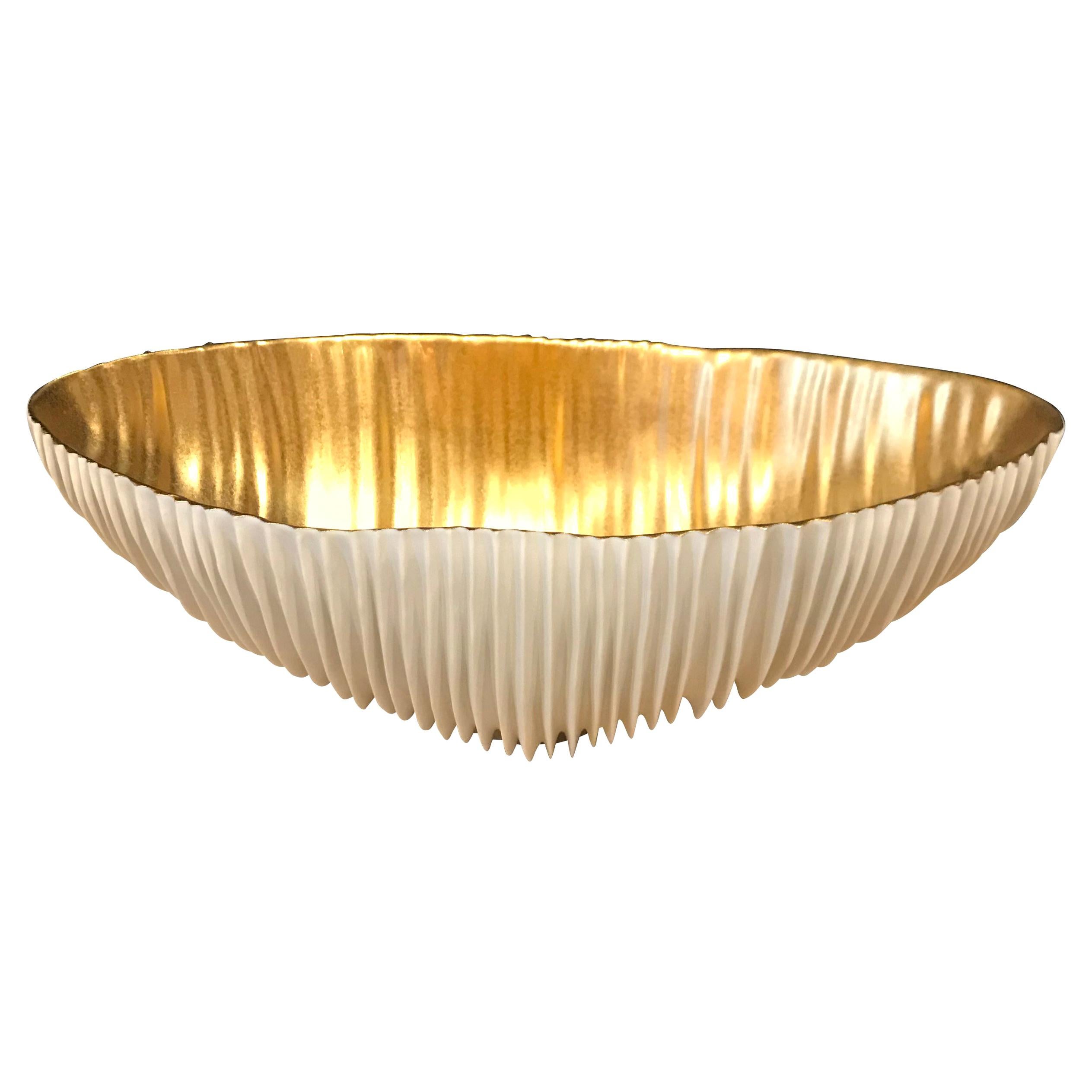 White Porcelain Bowl with Gold Leaf Inside, Italy, Contemporary
