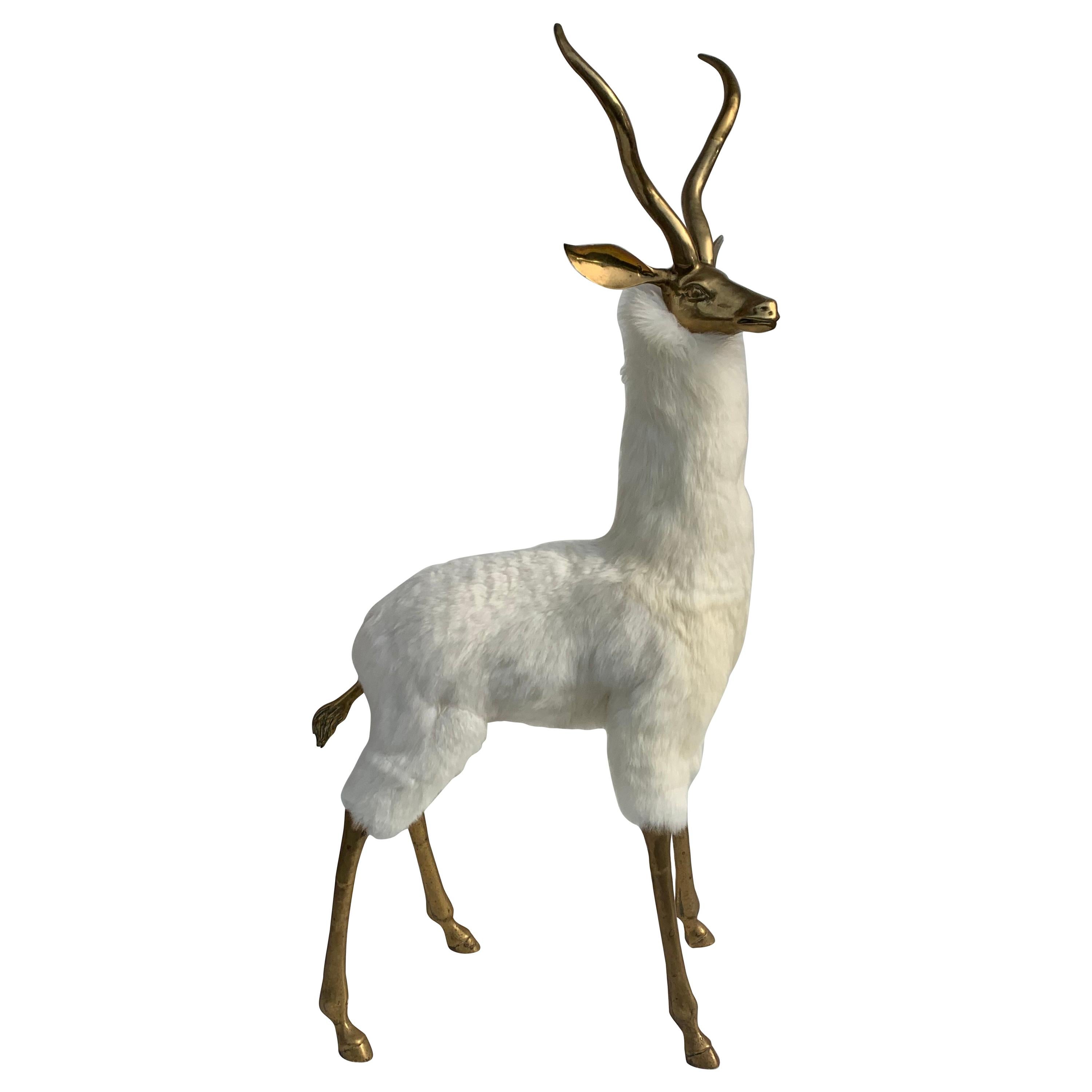 Brass Gazelle or Antelope Sculpture in Fur