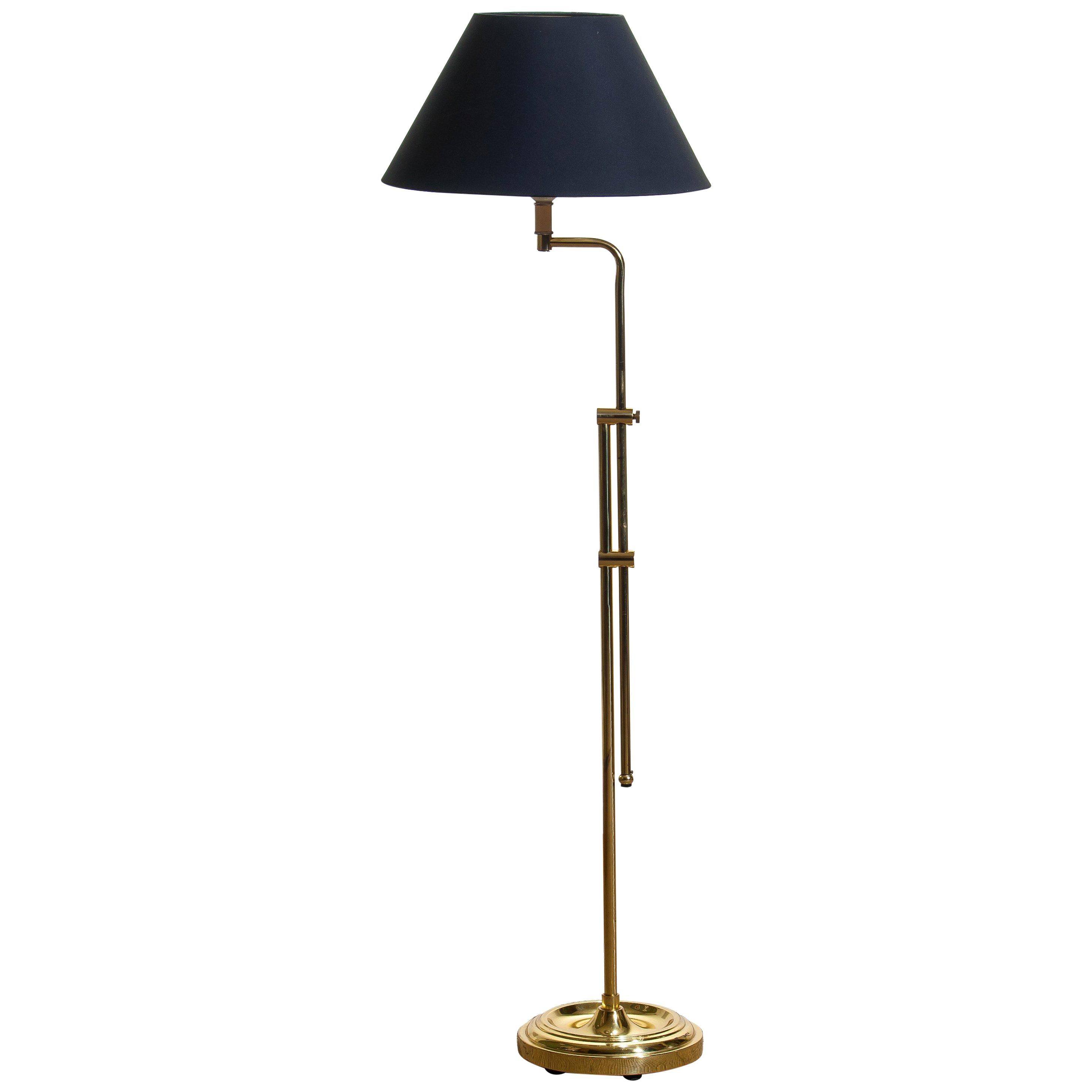 1970s Tall Brass Hollywood Regency Swing Arm Floor Lamp by Örsjö, Sweden