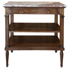 19th Century French Louis XVI Walnut Marble Top Server with Ormolu