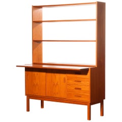1960s, Teak Book Case with Slidable Writing or Working Space from Sweden