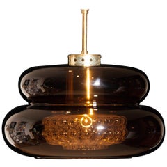 1970s, Glass and Brass Pendant 'Bubblan' by Carl Fagerlund for Orrefors