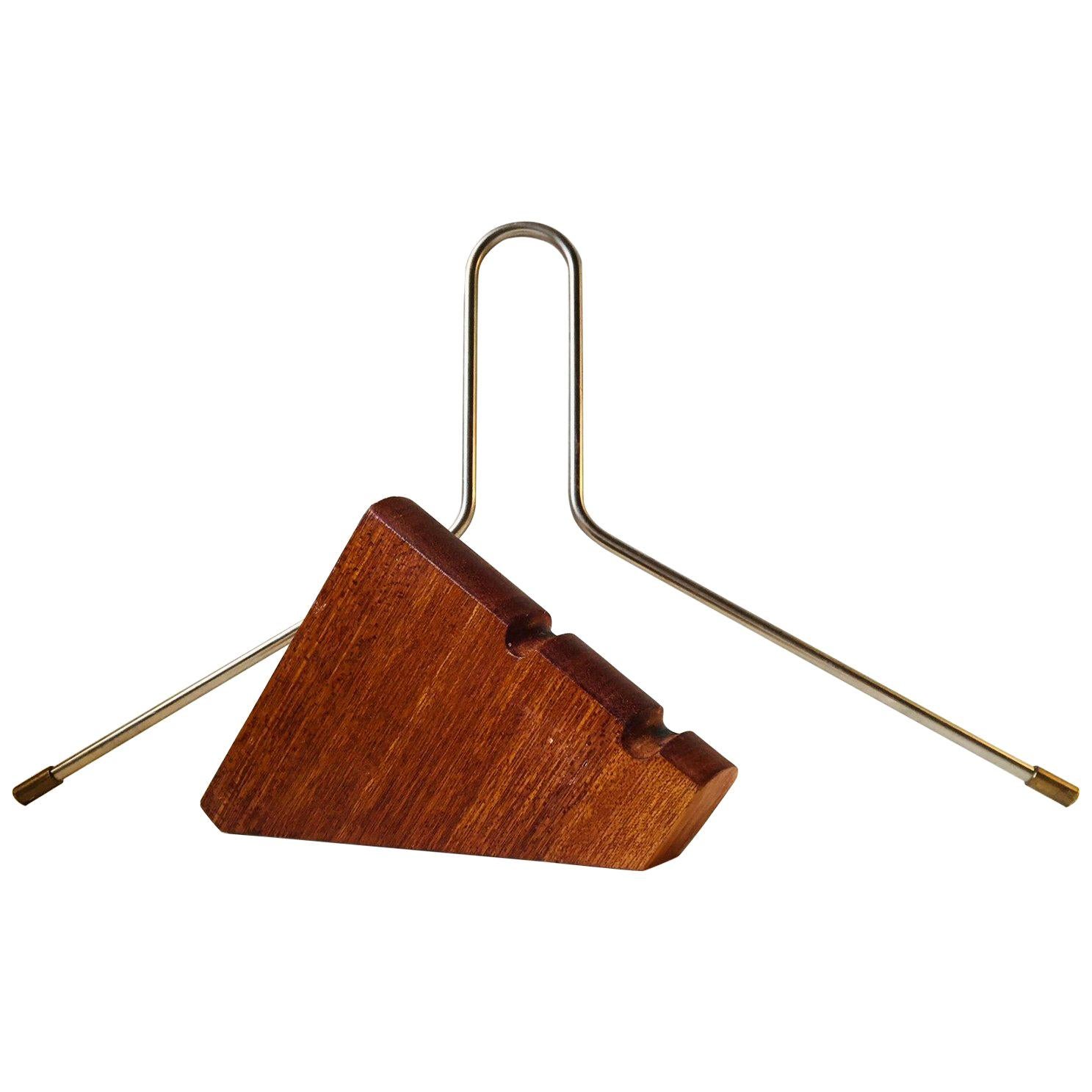 Danish Modern Floating Teak, Brass and Steel Coat Hanger, 1960s For Sale