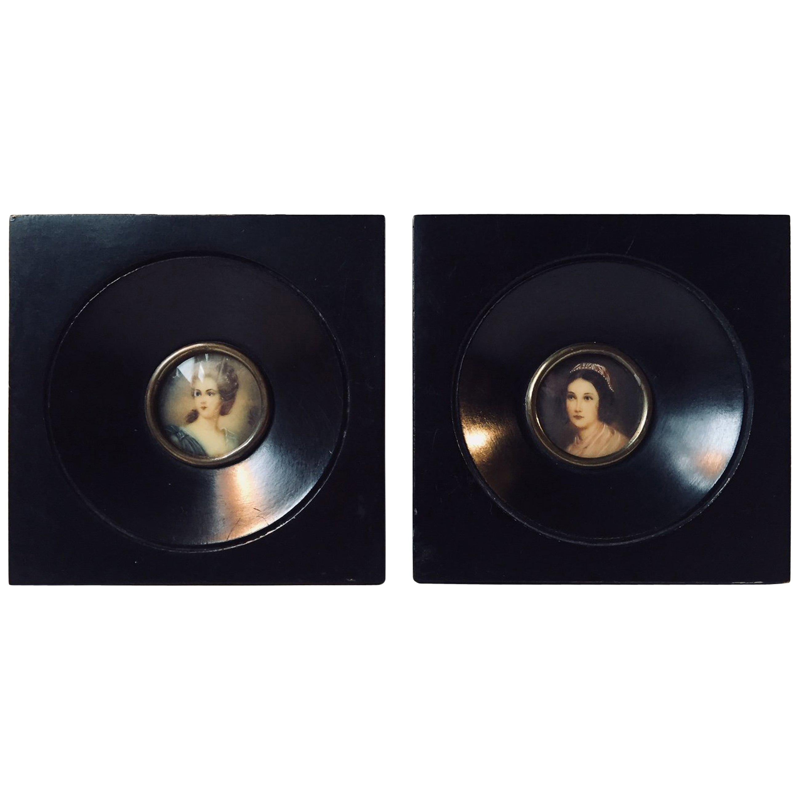 Pair of Vintage Italian Miniature Portraits Both Signed