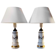 Danish Column Shaped Porcelain and Gold Leaf Table Lamps by Dahl Jensen, Denmark