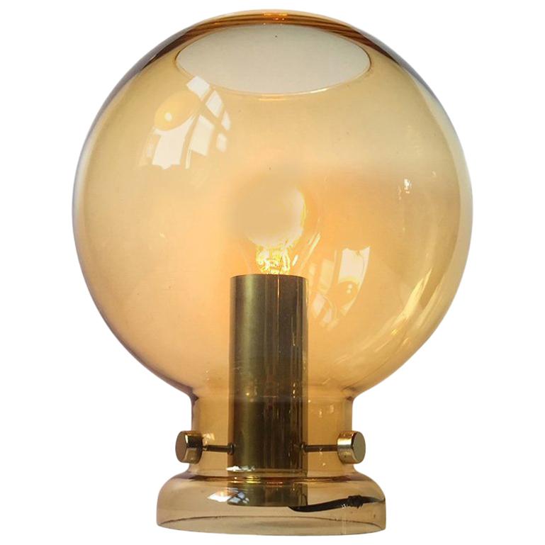 Scandinavian Hans-Agne Jakobsson Table Lamp in Yellow Glass & Gilt Brass, 1960s For Sale