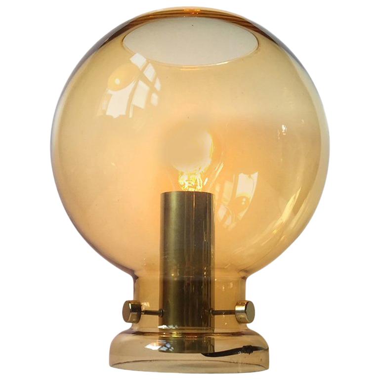 Scandinavian Hans-Agne Jakobsson Table Lamp in Yellow Glass & Gilt Brass, 1960s