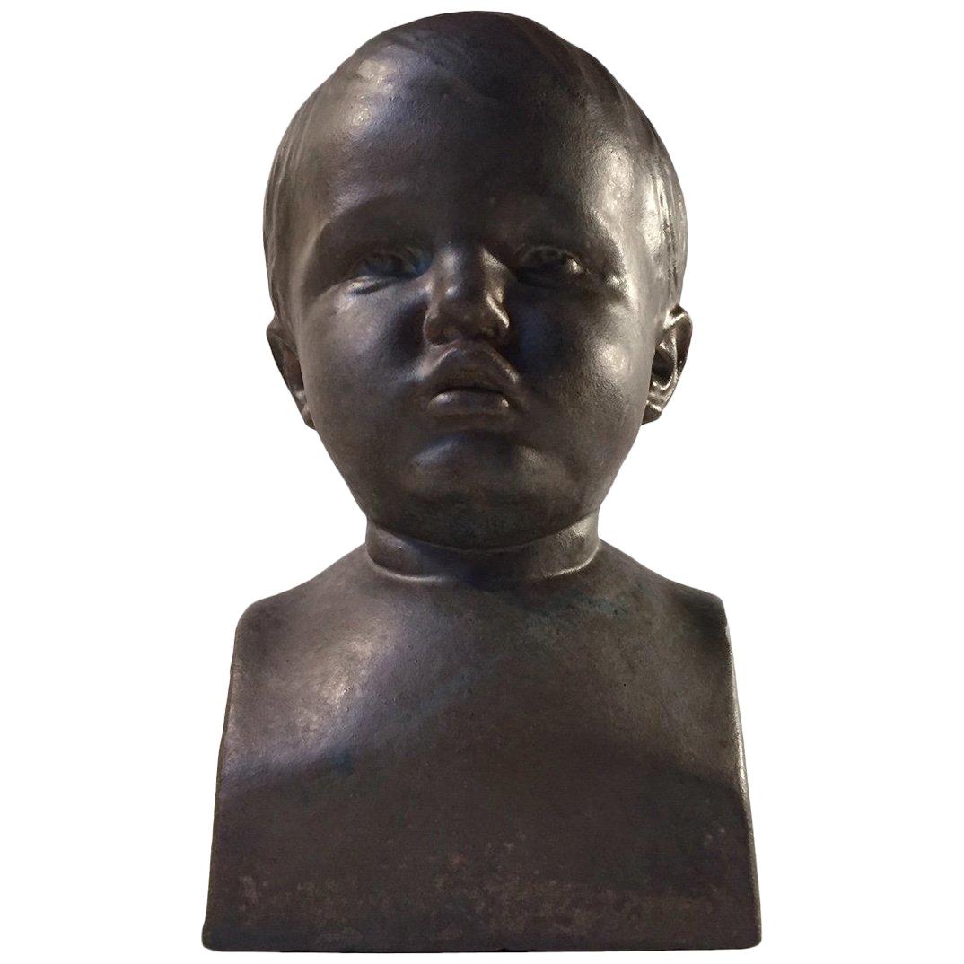 Baby Boy by Søren Kongstrand Danish Ceramic Bust in Lustre Glaze, 1930s