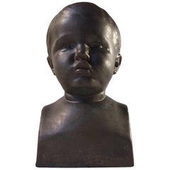 Baby Boy by Søren Kongstrand Danish Ceramic Bust in Lustre Glaze, 1930s