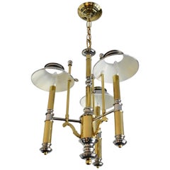 Jansen Style Bouillotte Chandelier in Polished Brass and Nickel by Lightolier