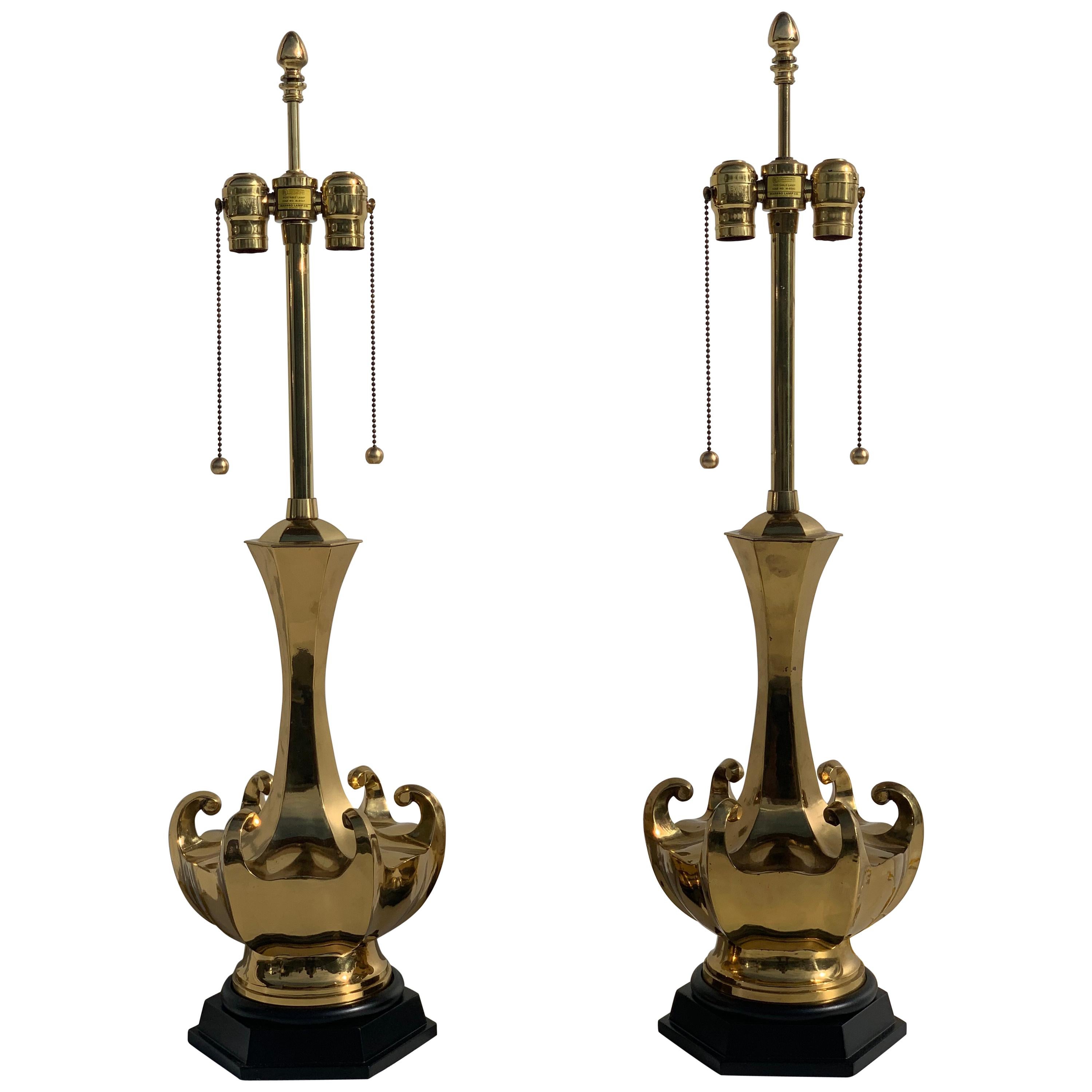 Pair of Asian Motif Brass Lamps