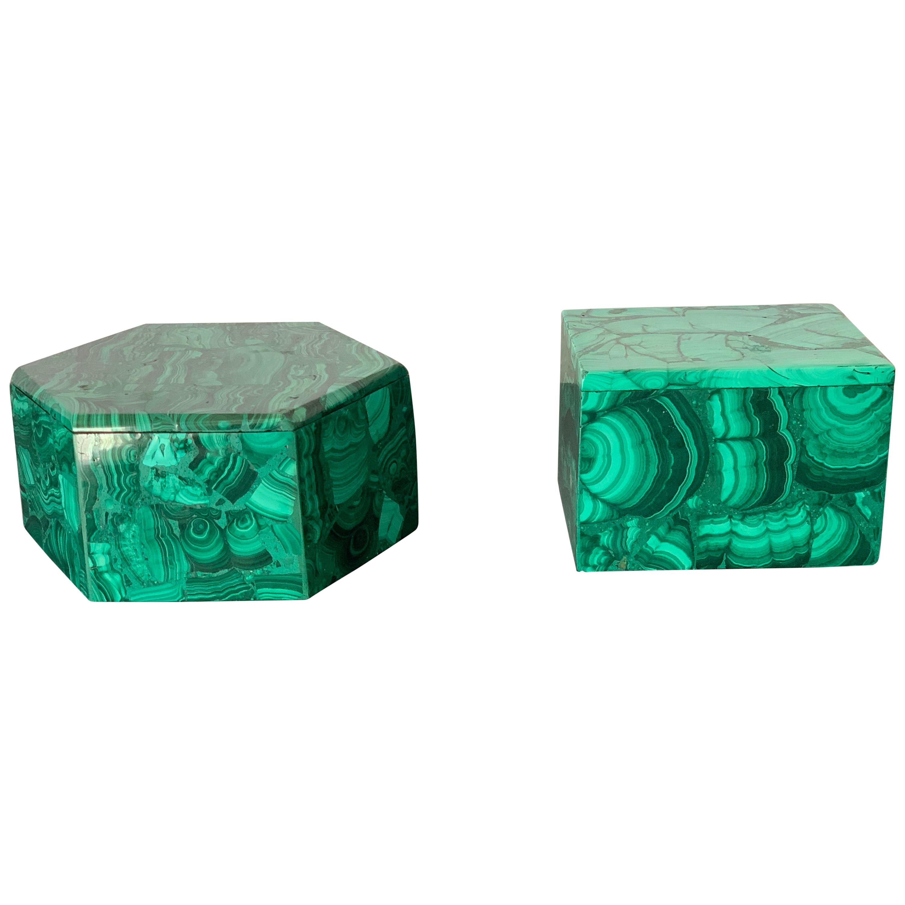Set of Two Malachite Jewelry Boxes