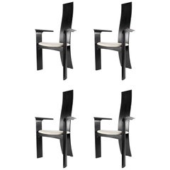 Suite of 4 Armchairs from Bob Van Den Berghe in Black Lacquered Oak