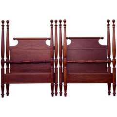 Pair of Reeded Sheraton Rope Beds in Mahogany Refitted to Standard Twin