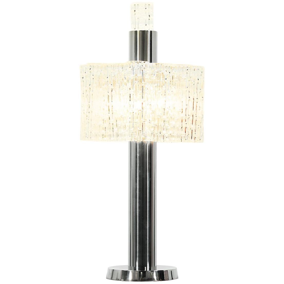 Midcentury Chrome And Murano Table Lamp by Doria Leuchten For Sale
