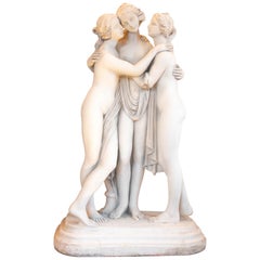 Importante sculpture en pierre reconstruite reprsentant les 3 Grces, 20me sicle