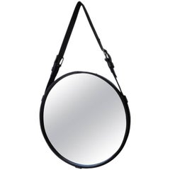 Black Leather Mirror by Jacques Adnet, France, 1950