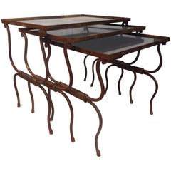 Vintage Set of Gilt Wrought Iron Nesting Tables, France, 1940