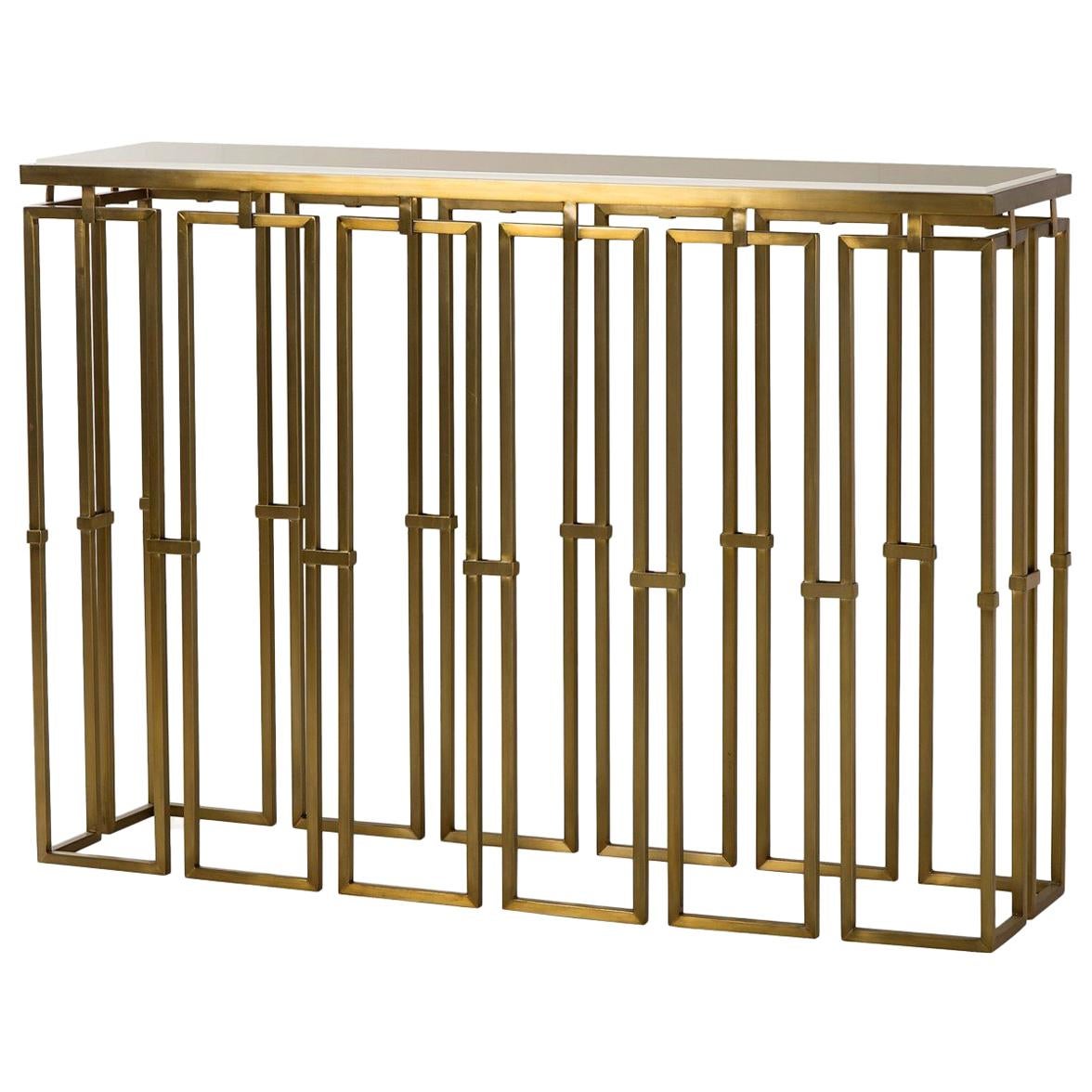 Frame Console Table in Vintage Brass Finish