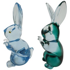 Vintage Modern Murano Glass Bunnies Pair by Cenedese, 1980s